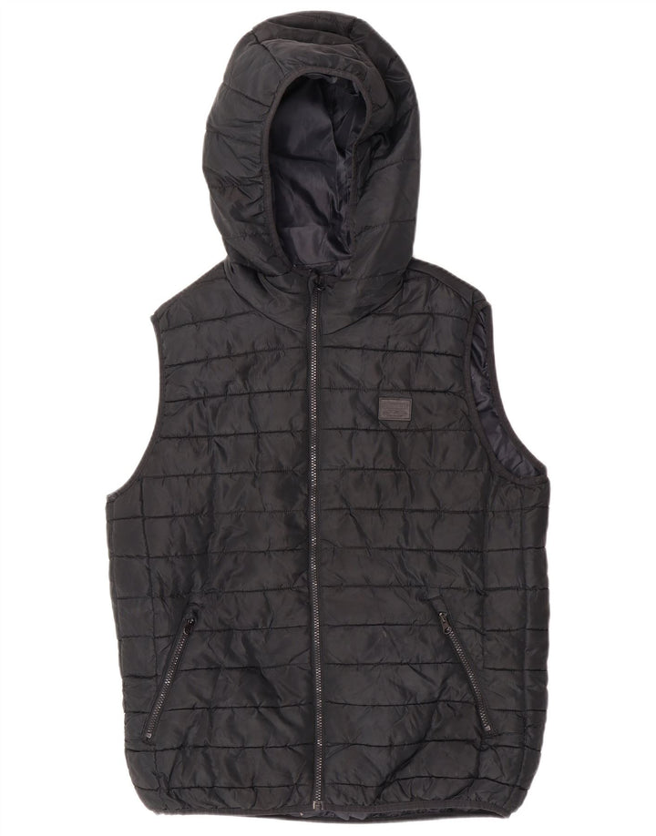 Jack & Jones Herren-Weste mit Kapuze, gepolstert, UK 40, Größe L, Schwarz, Polyester