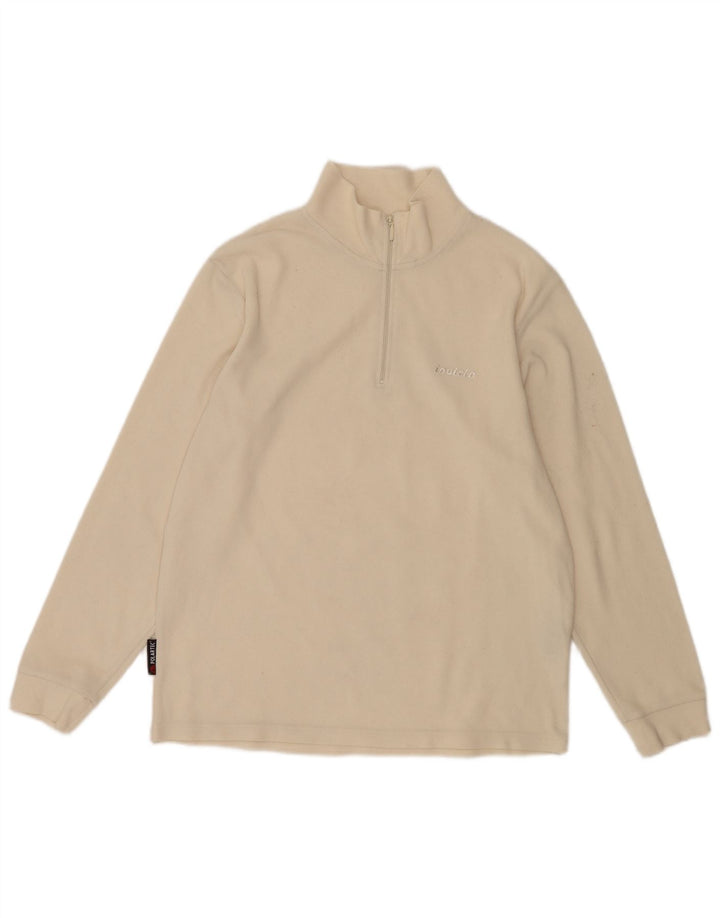 Invicta Herren-Fleecepullover mit Reißverschluss am Hals, groß, cremefarbenes Polyester