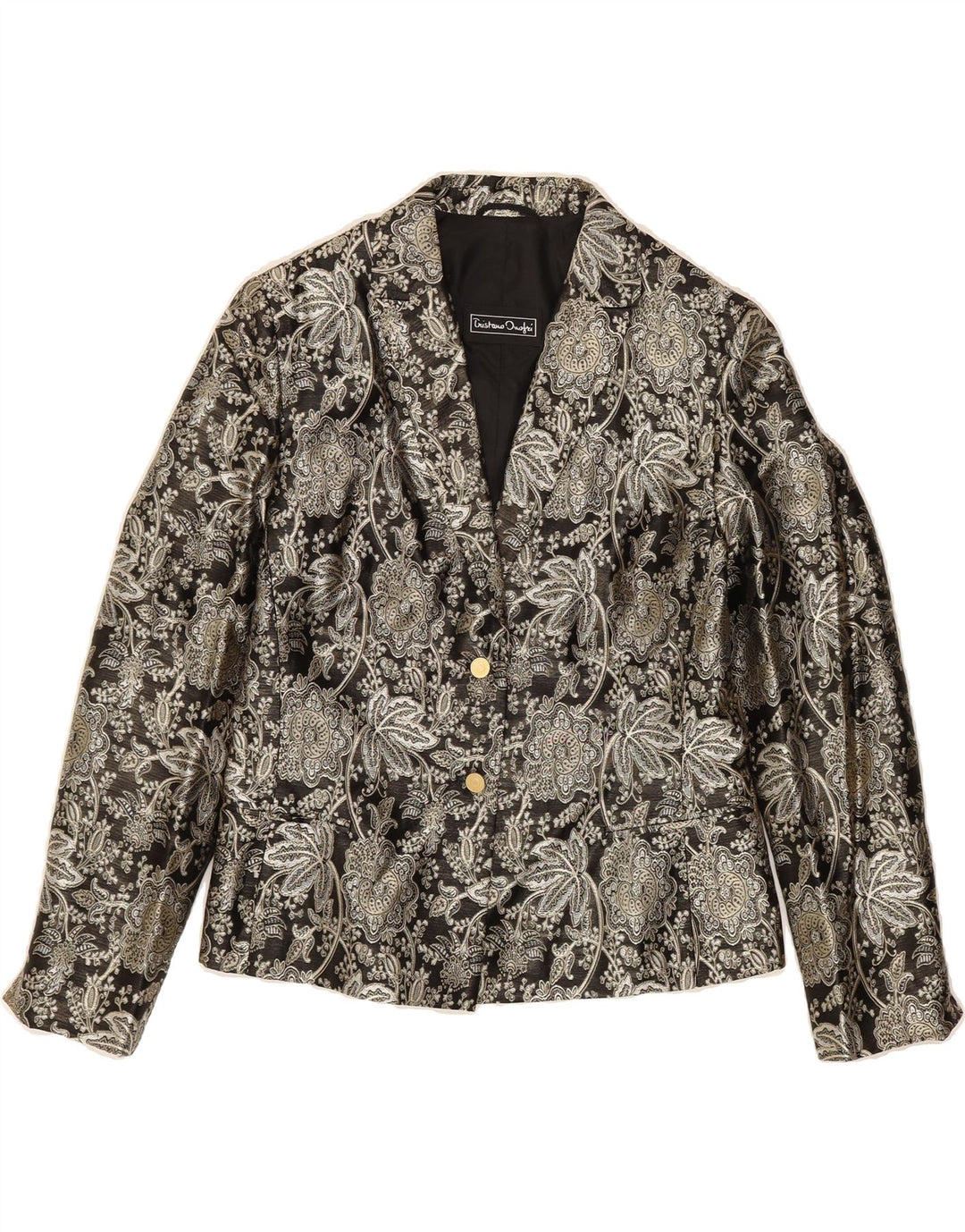 VINTAGE Womens 2 Button Blazer Jacket UK 14 Large Silver Floral Acetate Vintage Vintage and Second-Hand Vintage from Messina Hembry 