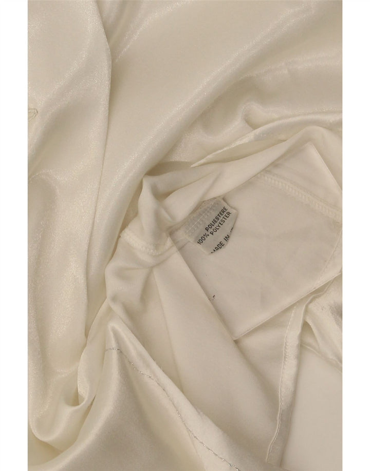 Vintage Damen LangarmBluse Top UK 16 Großes weißes Blumenmuster aus Polyester