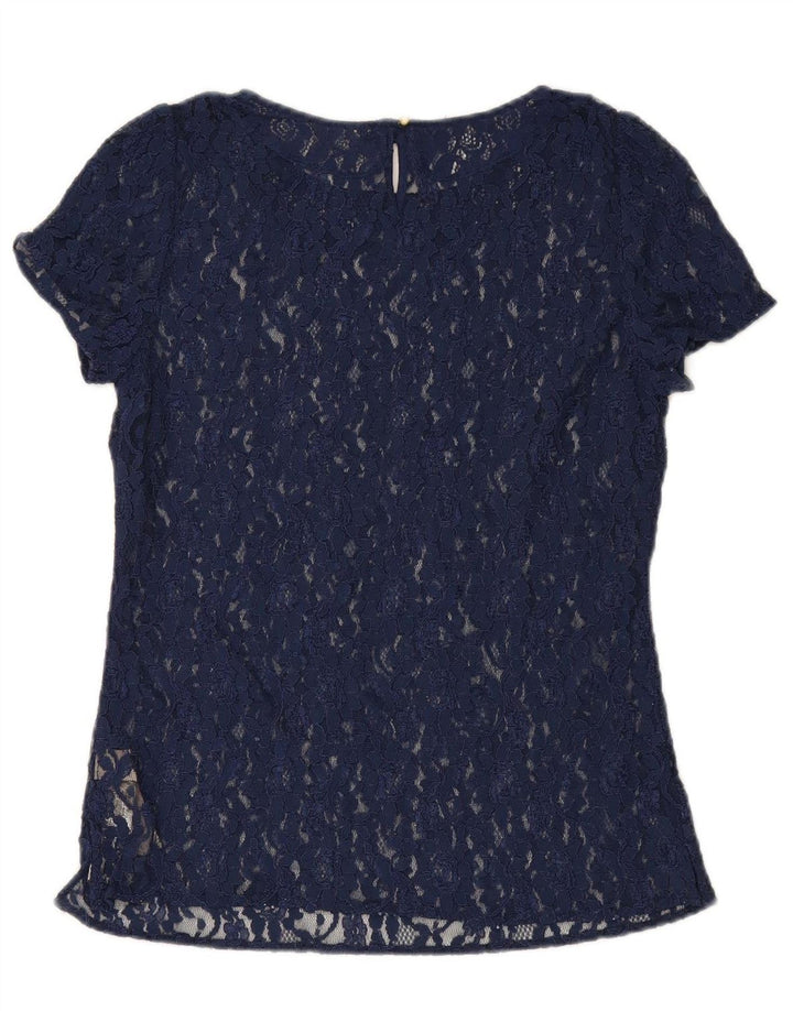 MASSIMO DUTTI Womens See Through Lace Blouse Top UK 18 XL Navy Blue