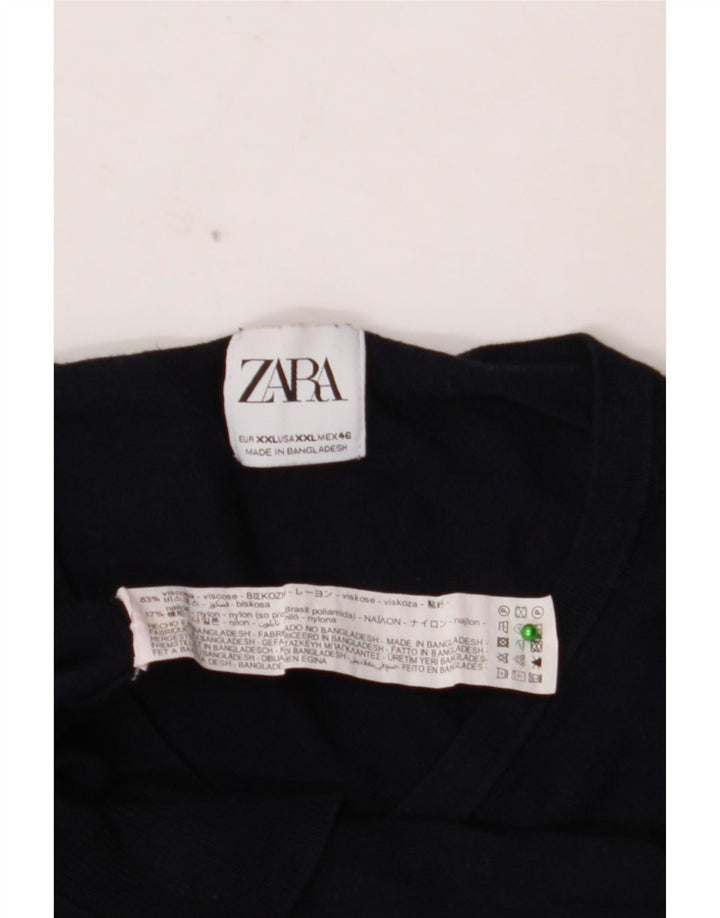 ZARA Herren V-Ausschnitt Pullover Pullover 2XL Marineblau Viskose