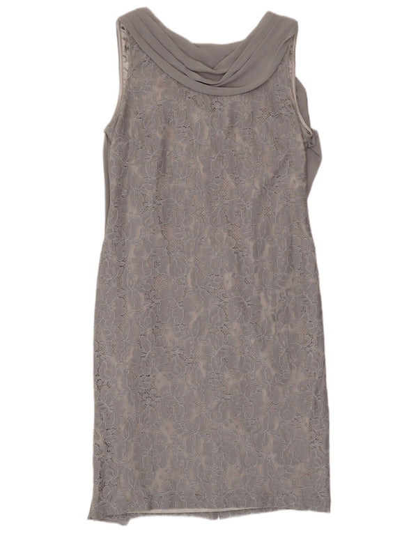 Jacques Vert Damen Ärmelloses Spitzen-Etuikleid UK 10 Small Grey Polyamid