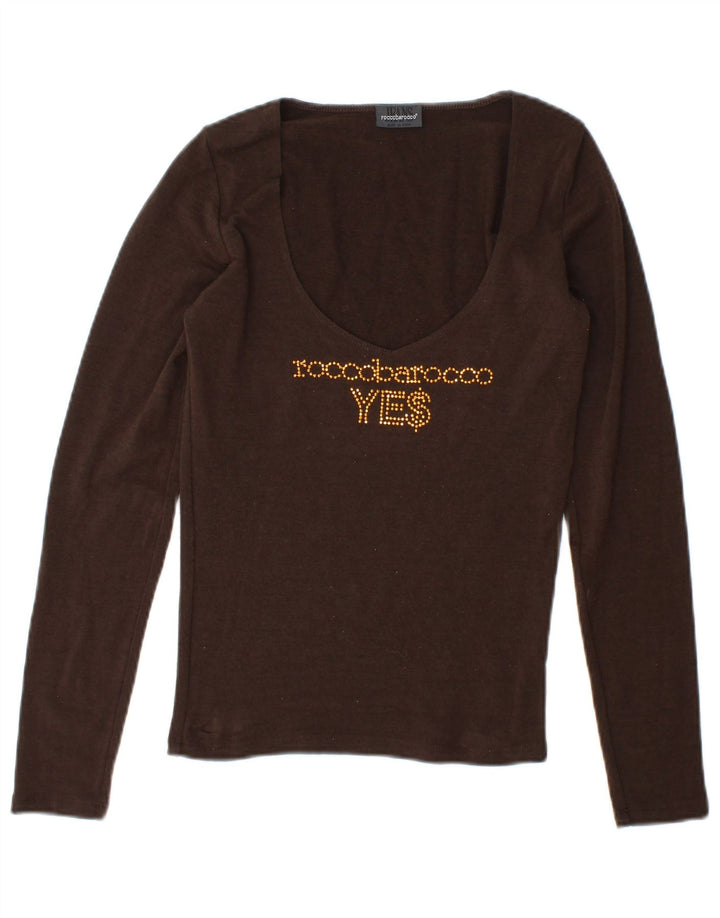 Roccobarocco Damen Graphic Top Langarm UK 12 Mittelbraun