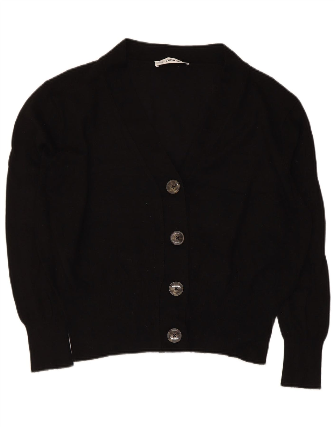 ZARA Damen Crop Cardigan Pullover UK 14 Medium Schwarz