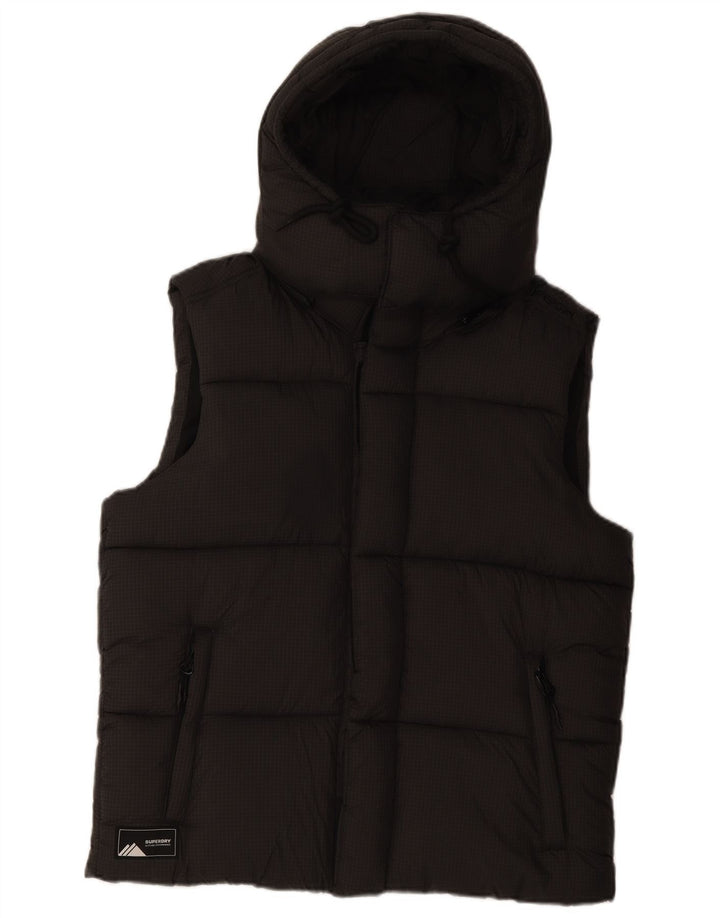 Superdry Herren-Kapuzenweste, UK 38, mittelgrau kariertes Nylon
