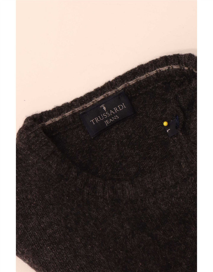 Trussardi Jeans Herren-Pullover mit Rundhalsausschnitt, große graue Wolle