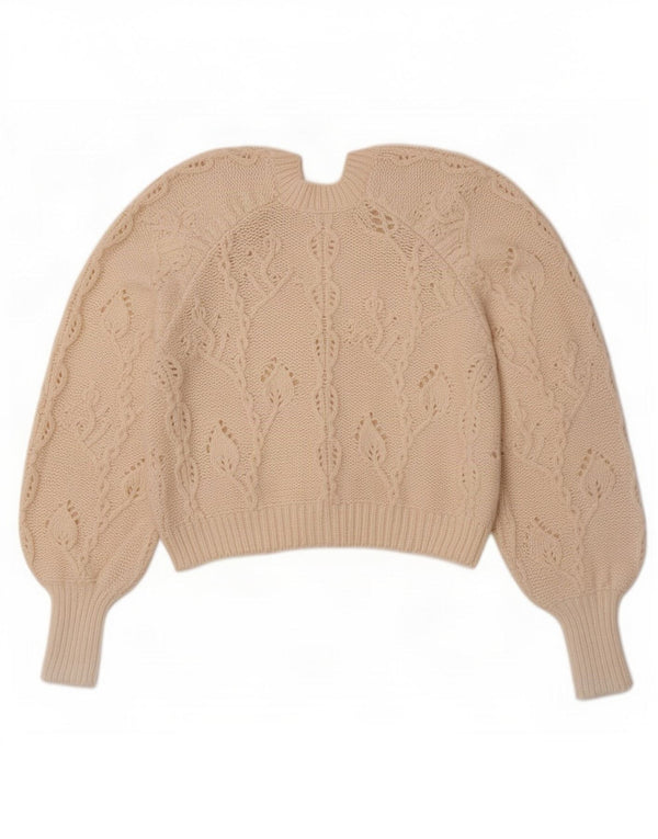 Zara Damen Crop Cardigan Pullover UK 10 Small Off White Polyester