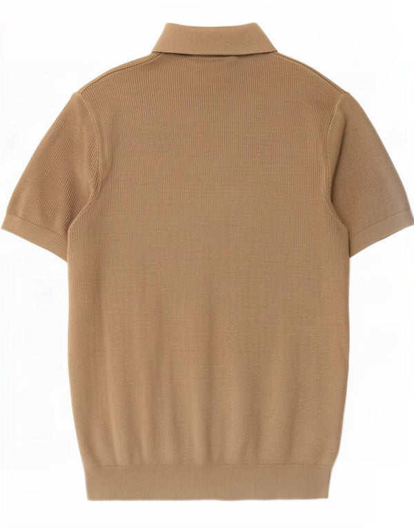 Zara Herren-Pullover mit Polokragen, kurzärmelig, mittlere Khaki-Baumwolle