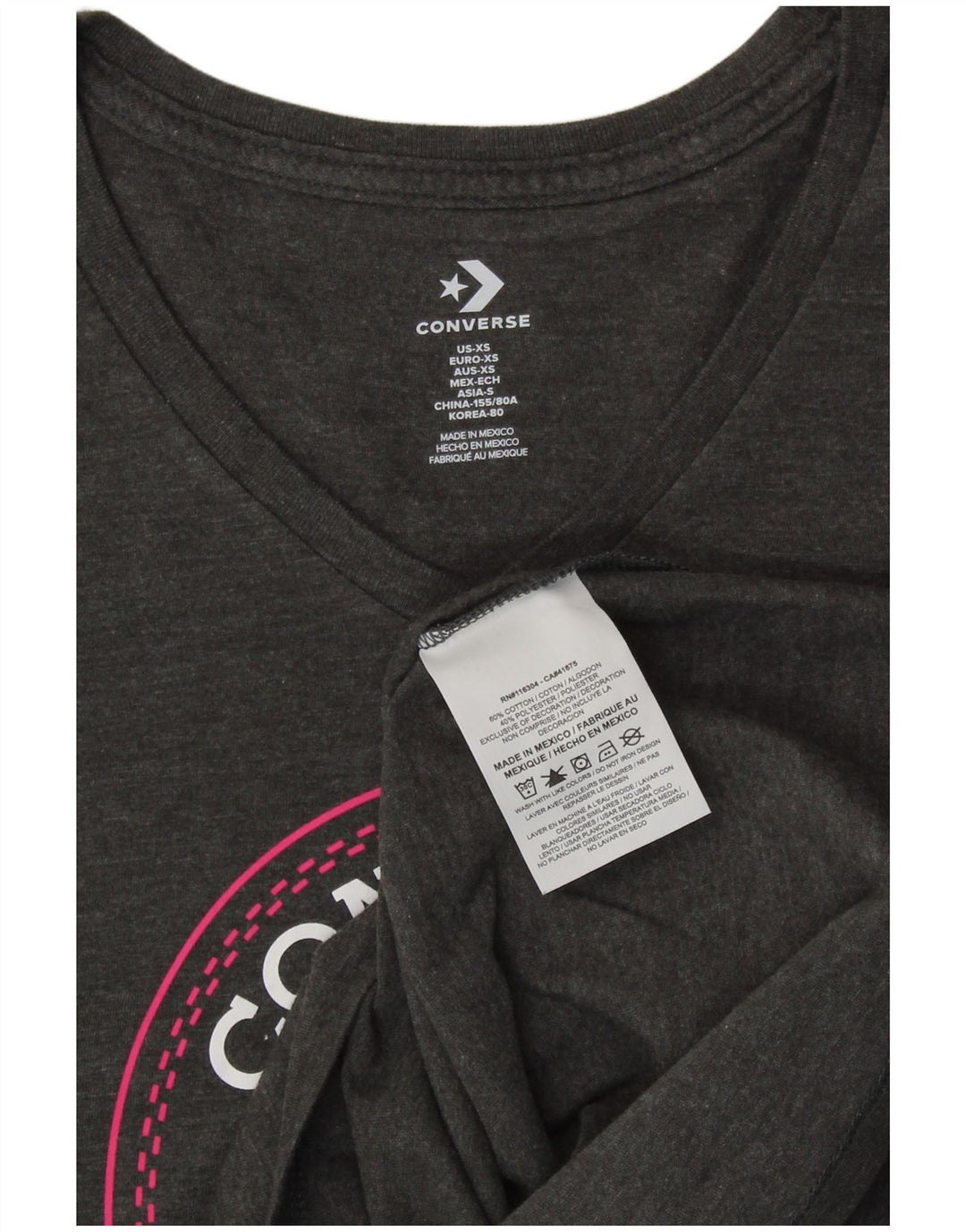 CONVERSE Damen Grafik T-Shirt Top UK 6 XS Graue Baumwolle