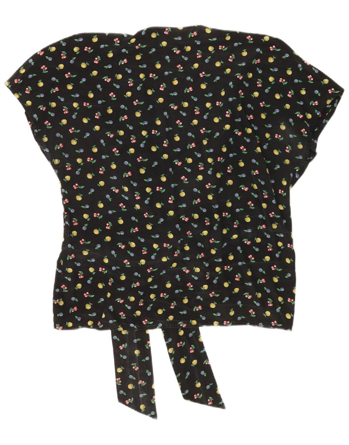 Vintage Damen Bluse mit abstraktem Muster IT 48 XL Schwarz