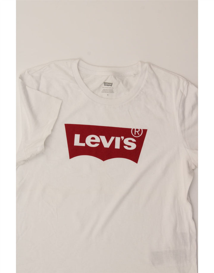 LEVI'S Womens Graphic T-Shirt Top UK 14 Medium White Cotton Vintage Levi's and Second-Hand Levi's from Messina Hembry 