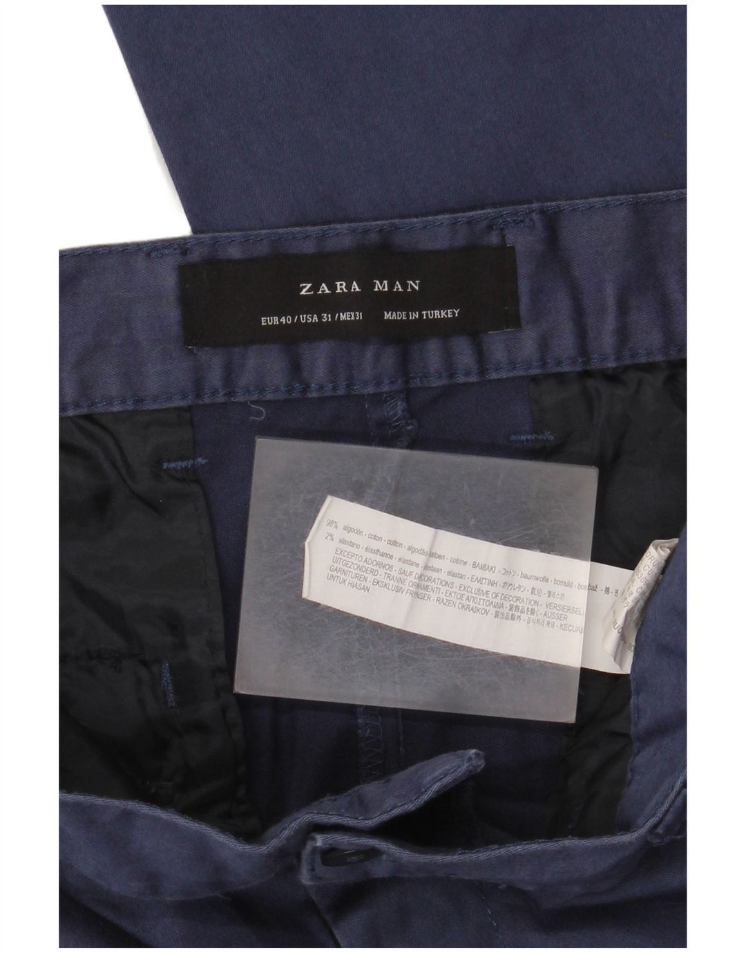 Zara Slim Chino-Hose für Herren, EU 40, Größe M, W31, L28, Marineblau, Baumwolle