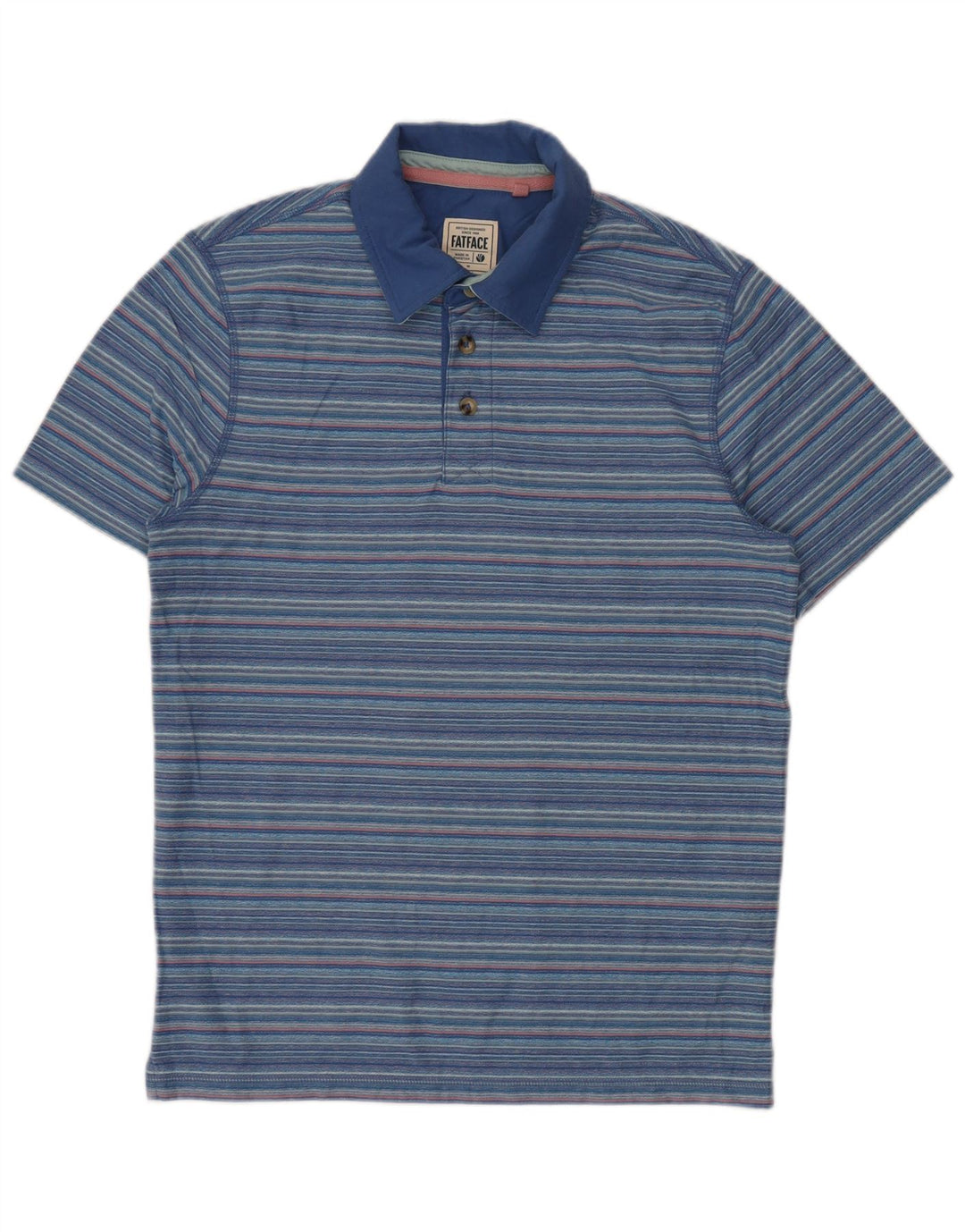 FAT FACE Herren-Poloshirt aus mittelblau gestreifter Baumwolle
