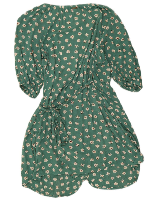 Billabong Wickelkleid mit 3/4-Ärmeln für Damen, UK 12, Mittelgrün mit Blumenmuster