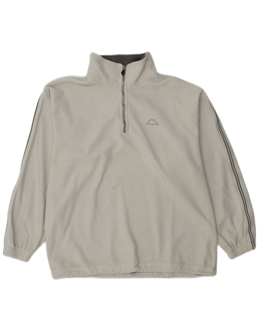 Kappa Herren-Fleecepullover mit Reißverschluss am Hals, groß, cremefarbenes Polyester