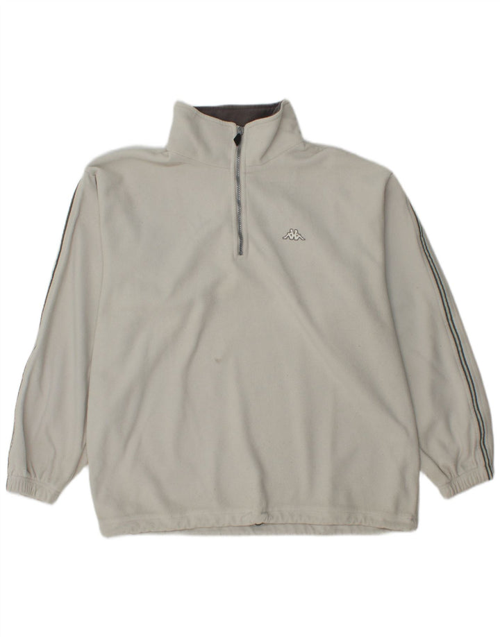 Kappa Herren-Fleecepullover mit Reißverschluss am Hals, groß, cremefarbenes Polyester