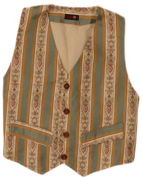 VINTAGE Damen Weste UK 10 Small Beige Fair Isle Baumwolle