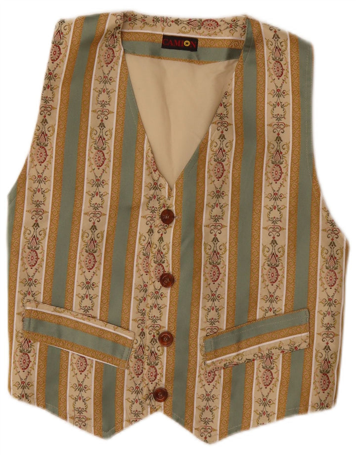 VINTAGE Damen Weste UK 10 Small Beige Fair Isle Baumwolle