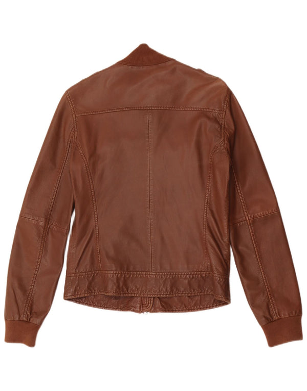 BENETTON Damen Militärlederjacke IT 44 Mittelbraunes Leder
