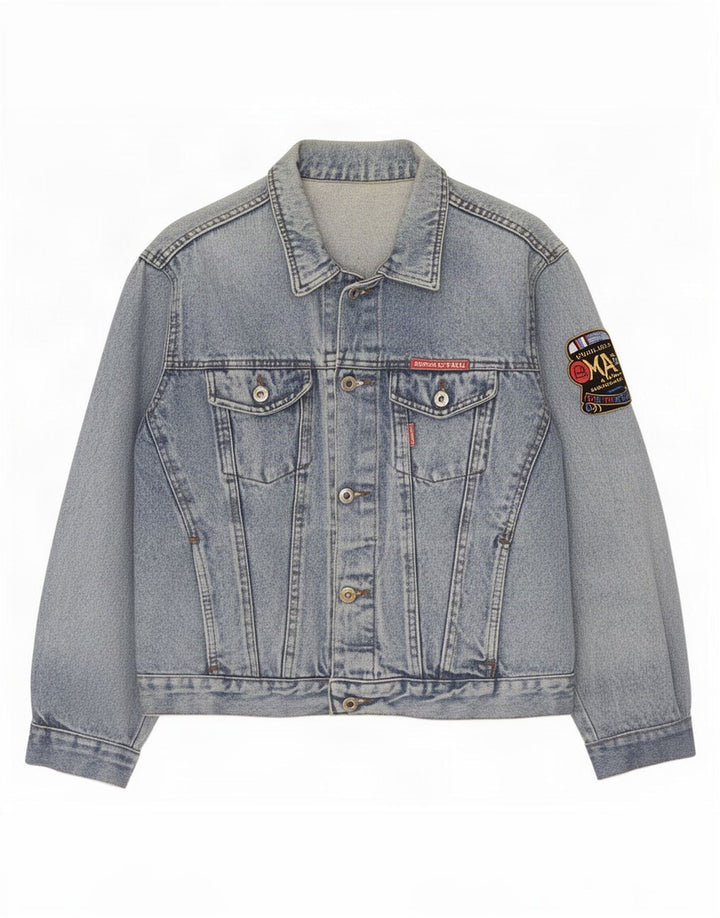 Vintage Damen Grafik Jeansjacke UK 12 Mittelblau
