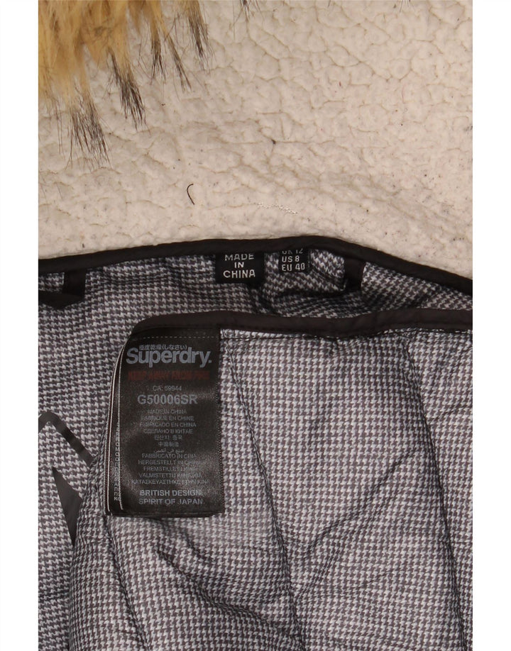 Superdry Wattierter Mantel mit Kapuze für Damen, UK 12, Mittelschwarzes Nylon