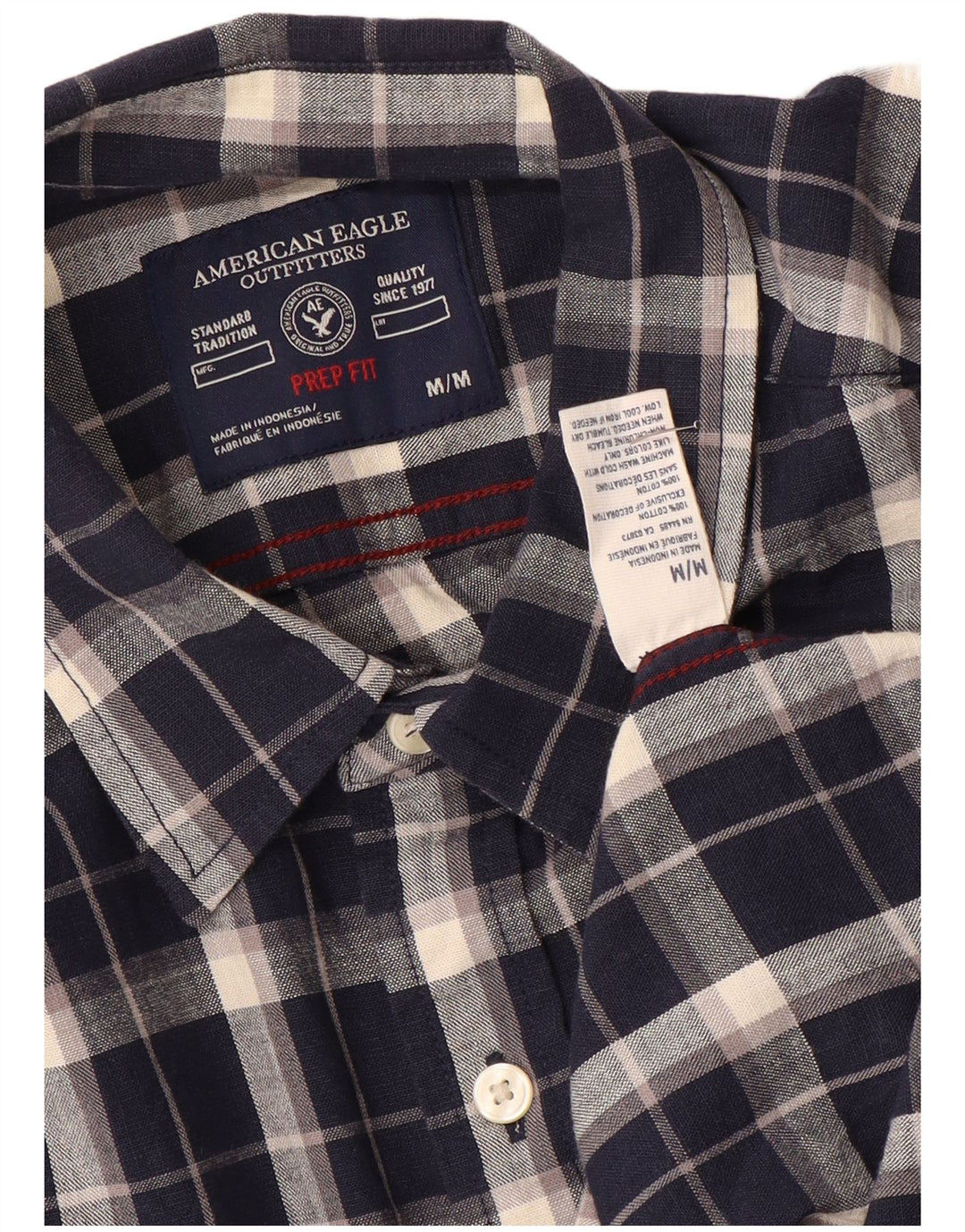 American Eagle Herren-Hemd, mittelgroß, marineblau, kariert, Baumwolle