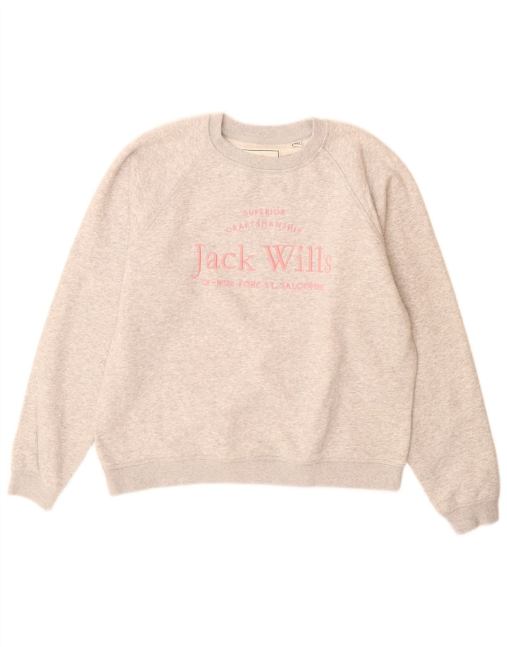Jack Wills Damen-Sweatshirt mit Grafik, UK 12, Mittelgrau meliert