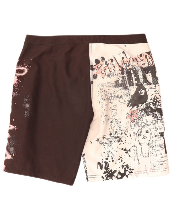 Billabong Womens Graphic Badeshorts UK 14 Large Schwarz Colourblock