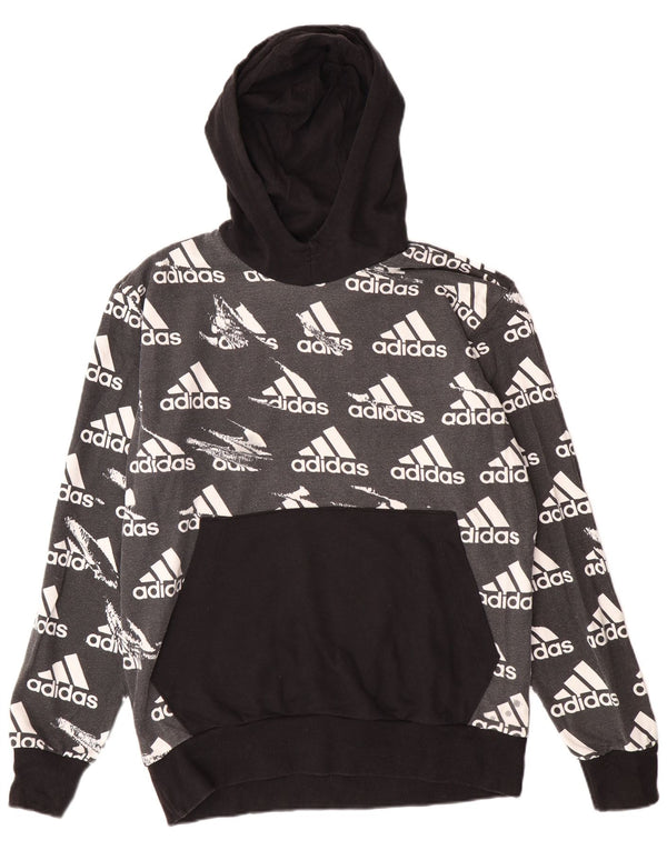 Adidas Herren-Kapuzenpullover mit Grafik, groß, graue Farbblock-Baumwolle
