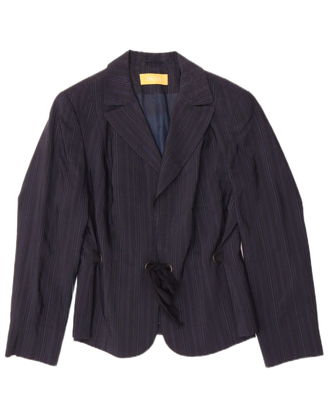 BIBA Womens Front Tie Blazer Jacket UK 18 XL Navy Blue Pinstripe Polyamide