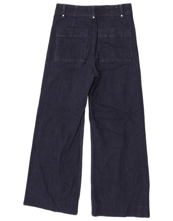 Zara Damen-Jeans mit hoher Taille und weitem Bein, EU 38, Größe S, W28, L28, Marineblau, Baumwolle