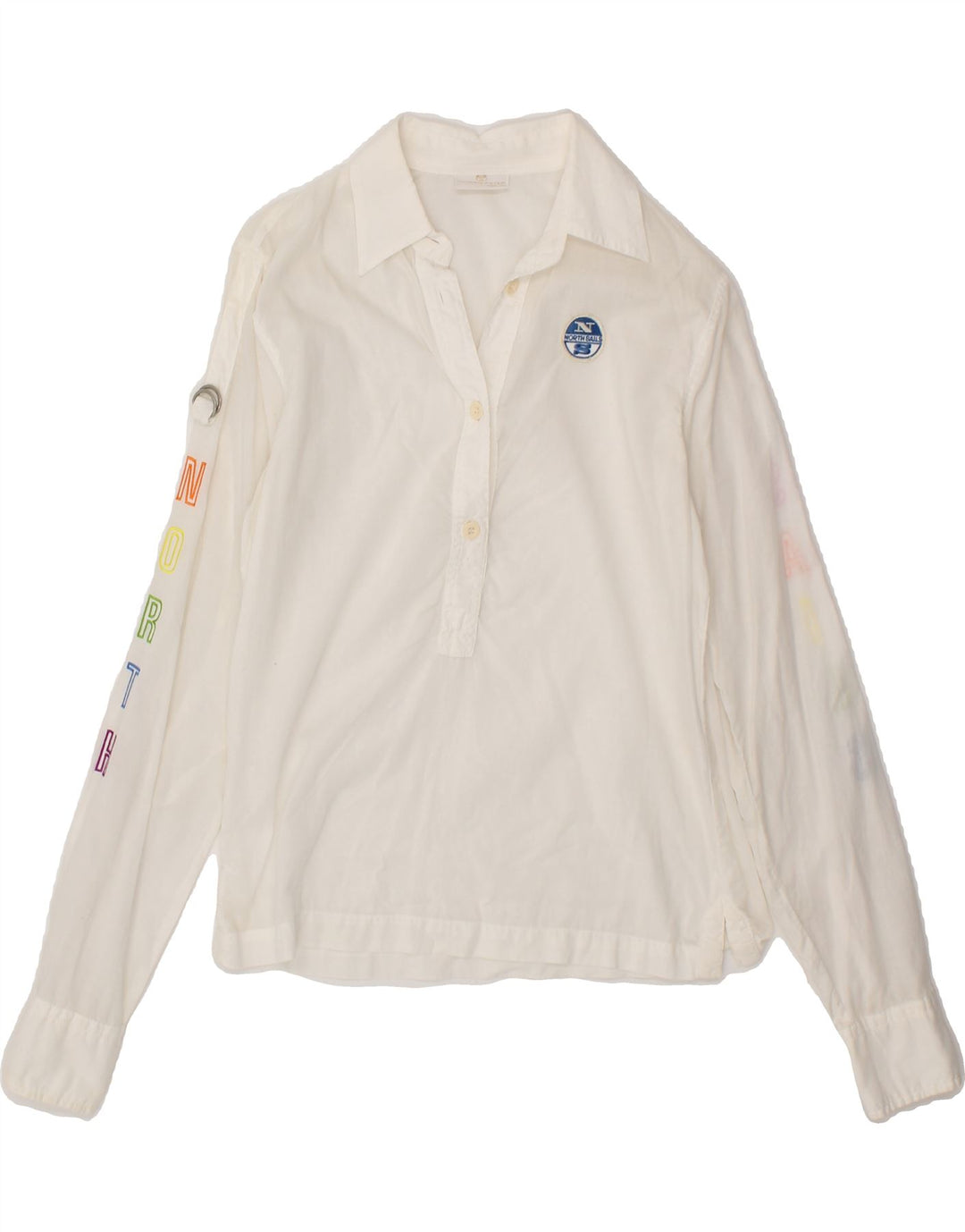 NORTH SAILS Womens Graphic Pullover Shirt UK 12 Medium White Cotton Vintage North Sails and Second-Hand North Sails from Messina Hembry 