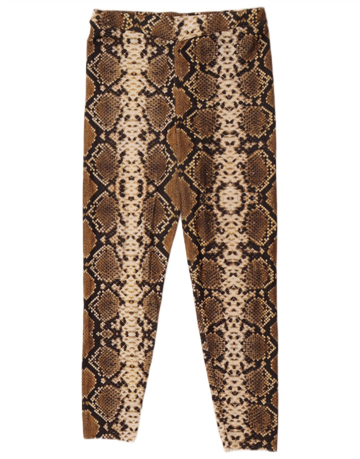 Zara Damen Leggings UK 12 Mittelbraunes Polyester mit Animal-Print