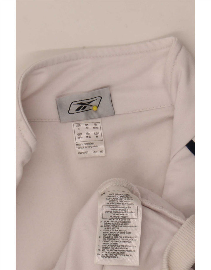 Reebok Damen-Trainingsanzug-Oberteiljacke UK 12 Mittelweißes Colourblock-Polyester