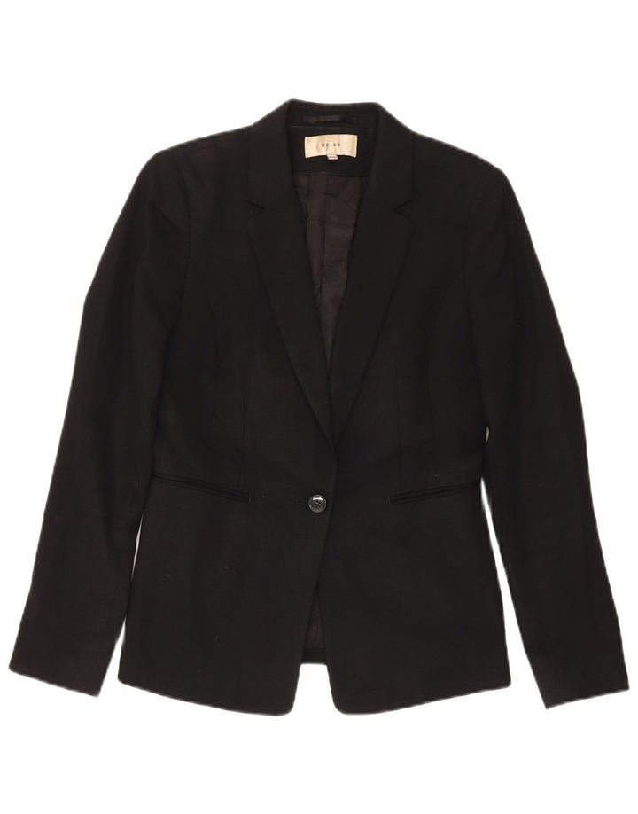 Reiss Damen-Blazerjacke mit 1 Knopf, UK 10, kleine schwarze Wolle