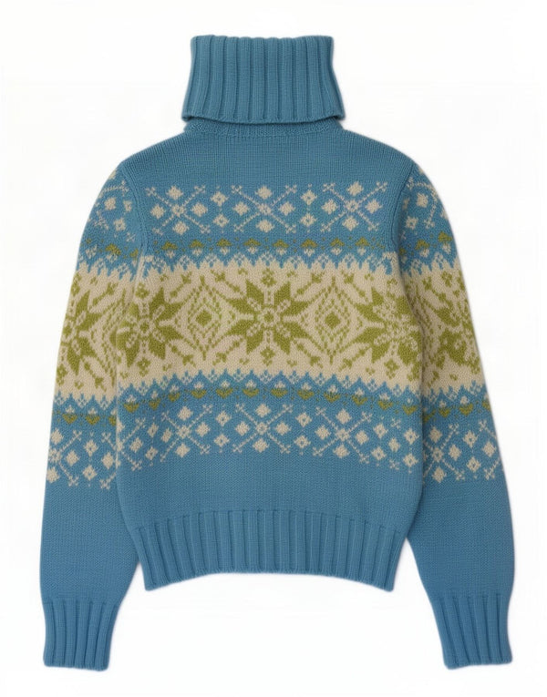 Benetton Damen-Pullover mit Rollkragen, Gr. 8, Blau, Fair Isle-Muster