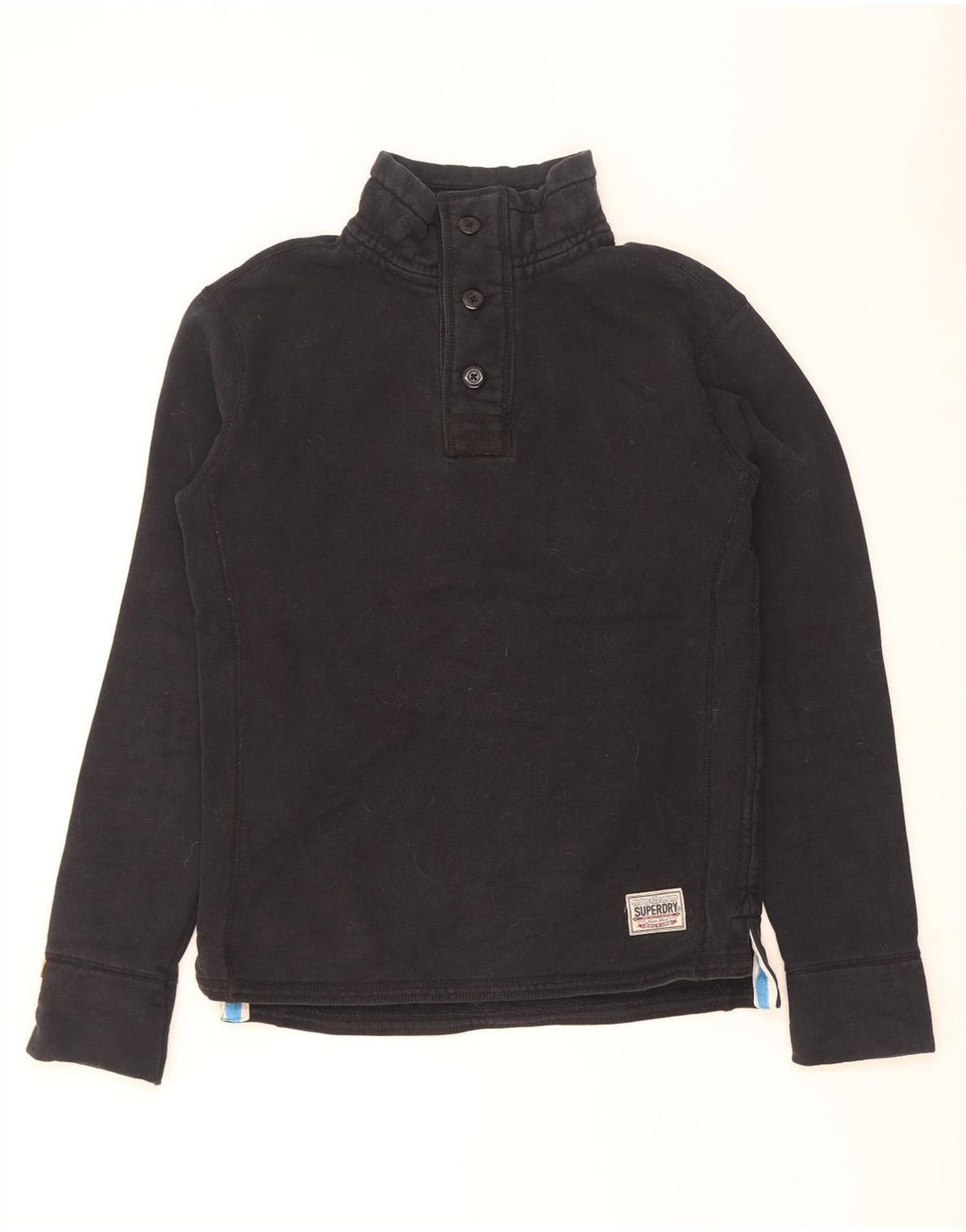 Superdry Herren-Sweatshirt mit grafischem Knopfkragen, mittlerer schwarzer Baumwolle