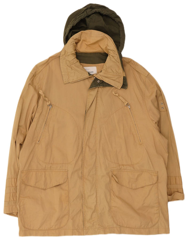 Benetton Mens Loose Fit Hooded Utility Jacket IT 48 Medium Beige Cotton
