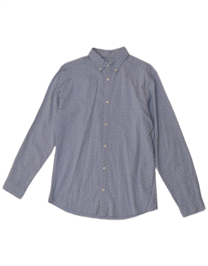 Jack & Jones Herren-Slim-Fit-Hemd aus mittelblau gepunkteter Baumwolle