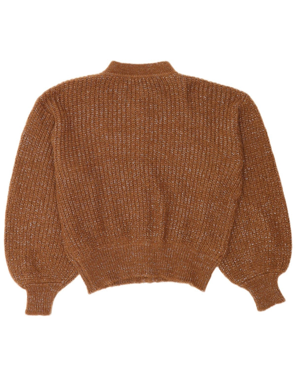 Neri Damen-Cardigan-Pullover IT 46 Großes braunes Blumen-Mohair