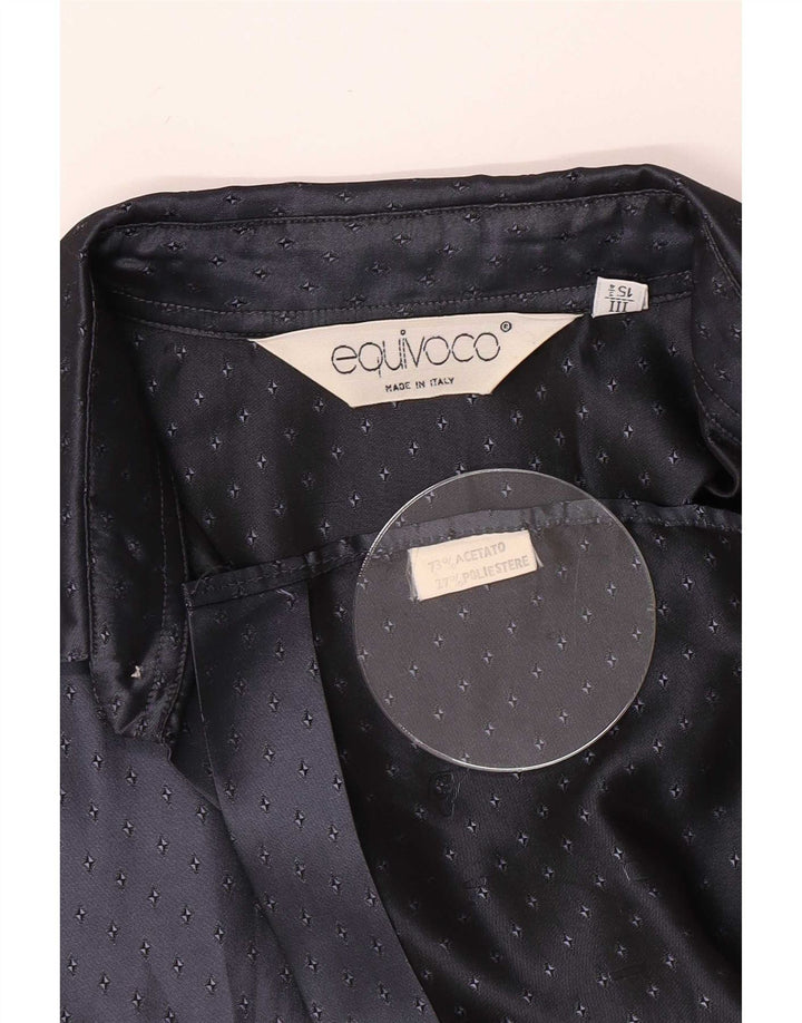 Equivoco Herrenhemd Größe 15 3/4 Medium Marineblau gepunktetes Acetat