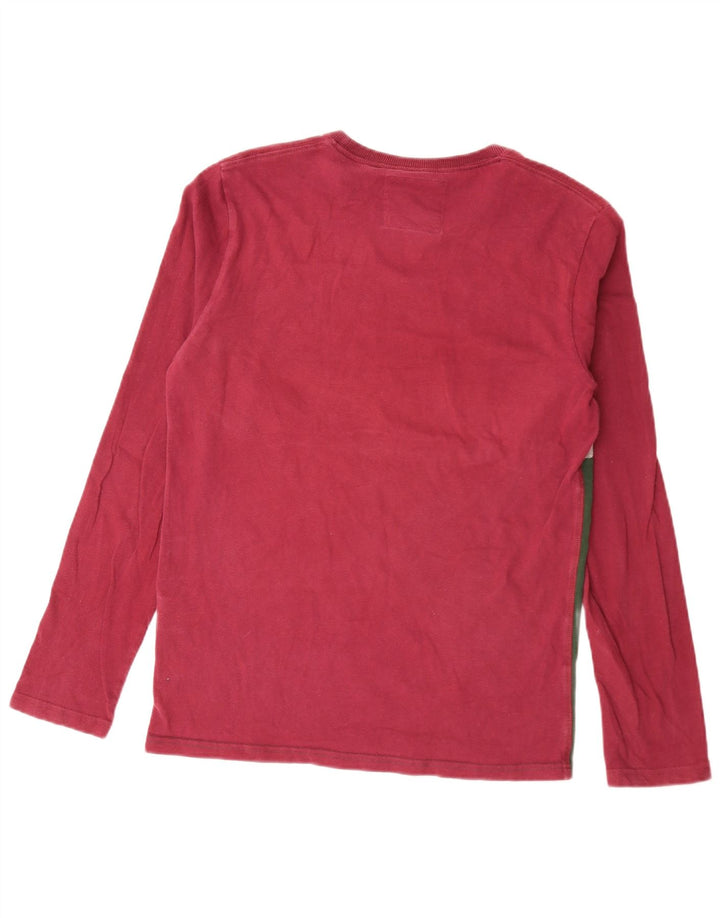 Superdry Herren Grafik-Oberteil, langärmelig, Mittelrot, Farbblock-Baumwolle