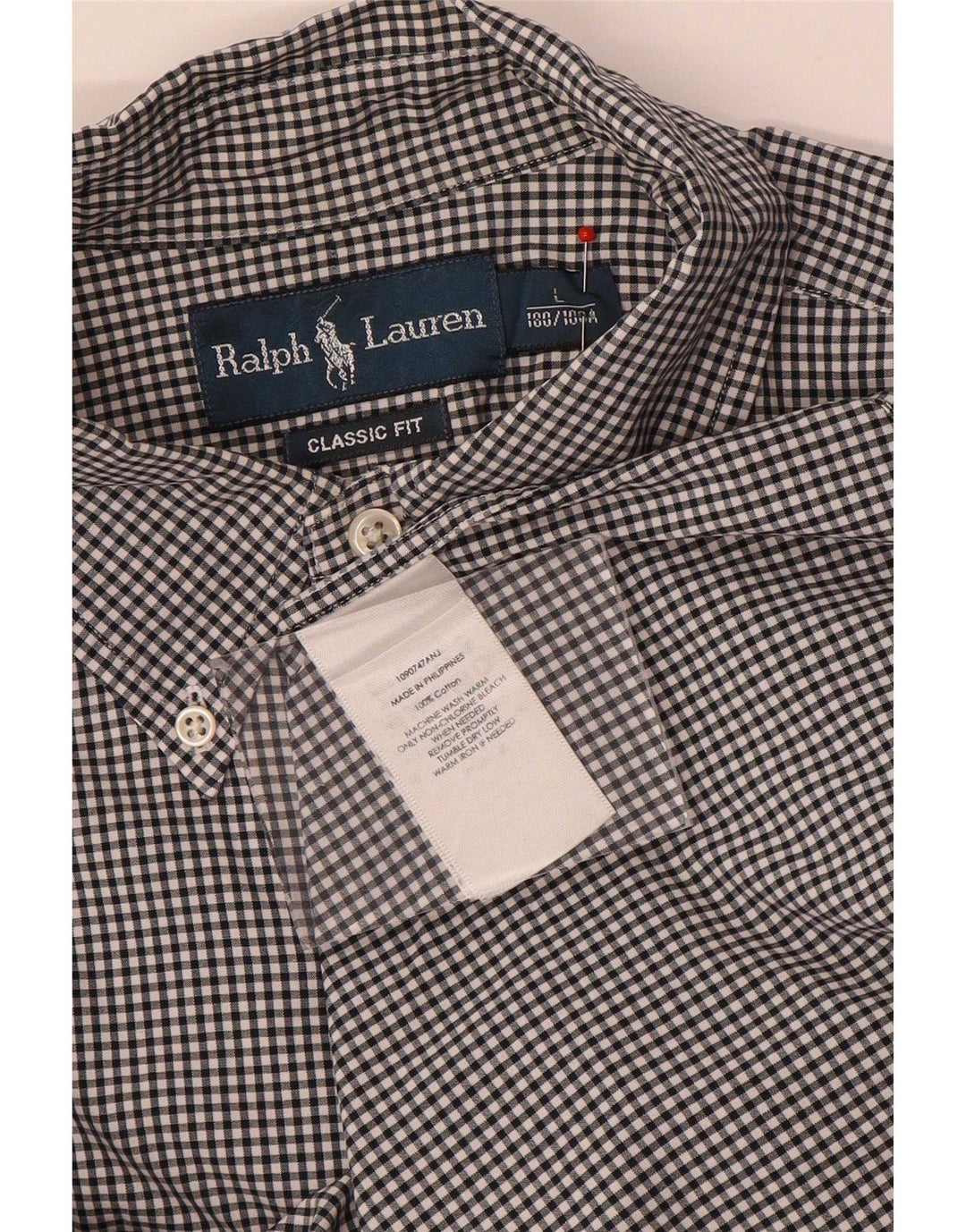 Ralph Lauren Herren-Hemd mit klassischer Passform, große schwarze Gingham-Baumwolle