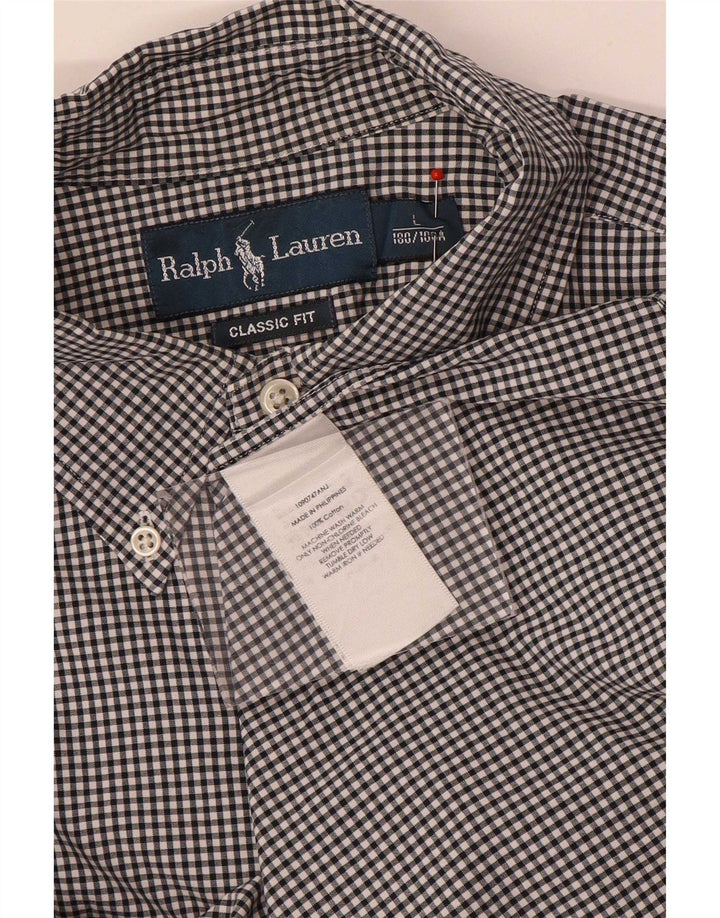 Ralph Lauren Herren-Hemd mit klassischer Passform, große schwarze Gingham-Baumwolle