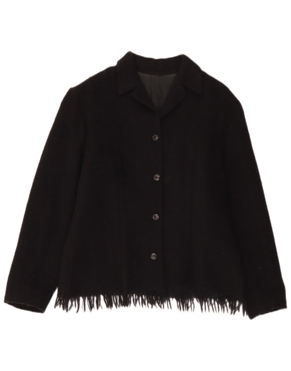 Vintage Damen 4-Knopf-Blazerjacke UK 12 Mittelschwarze Wolle