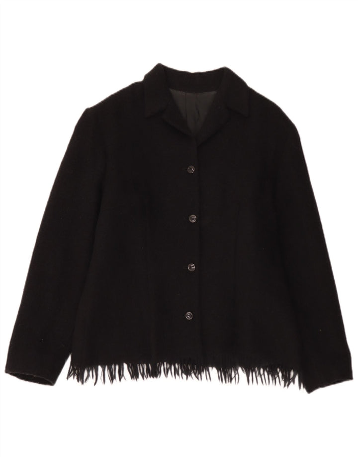 Vintage Damen 4-Knopf-Blazerjacke UK 12 Mittelschwarze Wolle