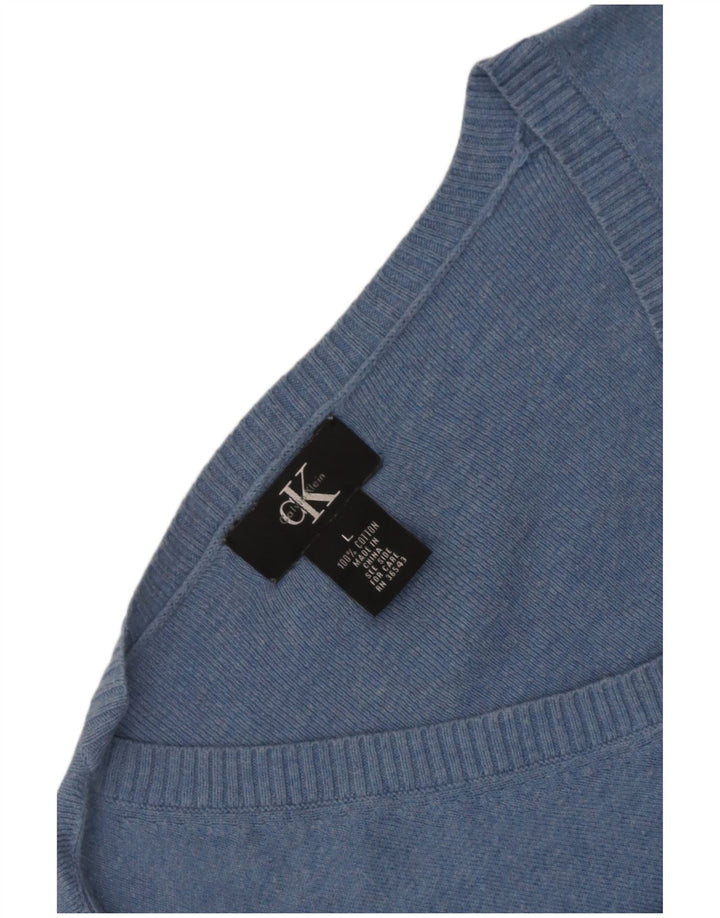Calvin Klein Herren-Pullover mit V-Ausschnitt, groß, blaue Baumwolle