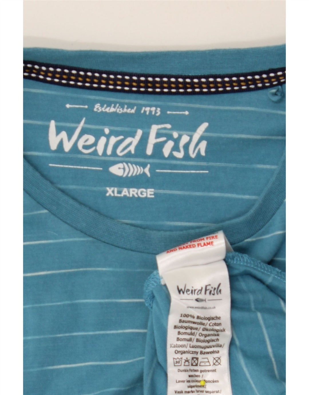 WEIRD FISH Herren T-Shirt Top XL blau gestreift aus Baumwolle
