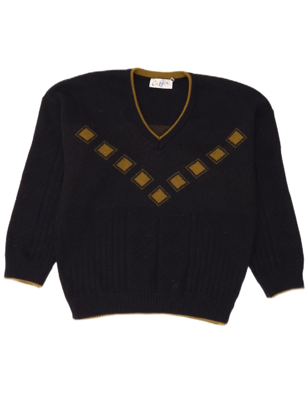 Cabrini Herren-Pullover mit V-Ausschnitt, groß, marineblau, Argyle-/Diamant-Wolle